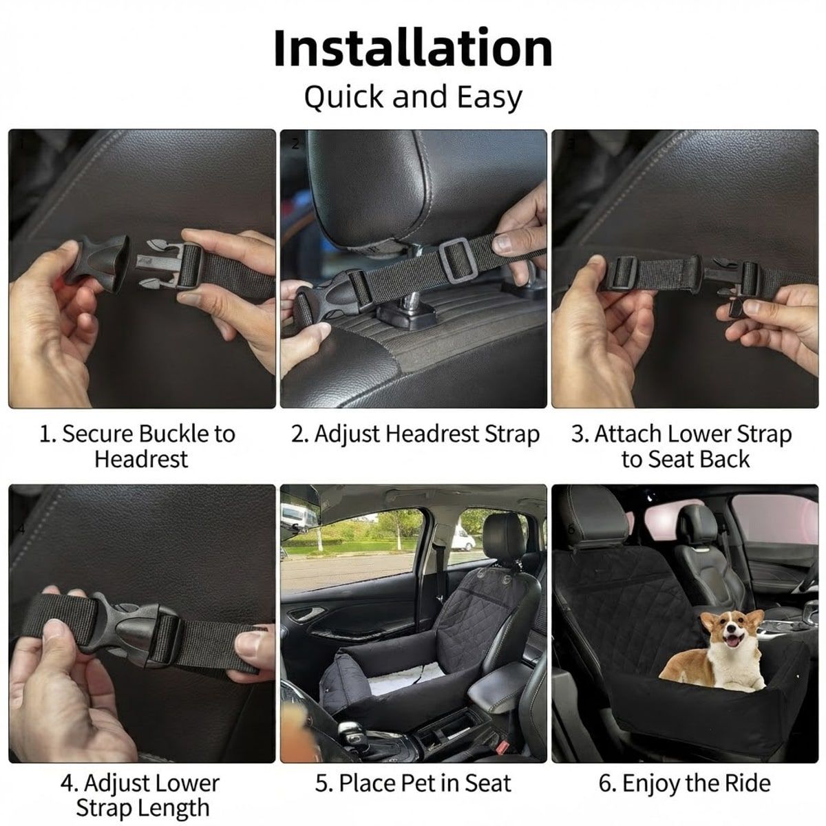 Black Quilted Dog Car Seat for Small Pets