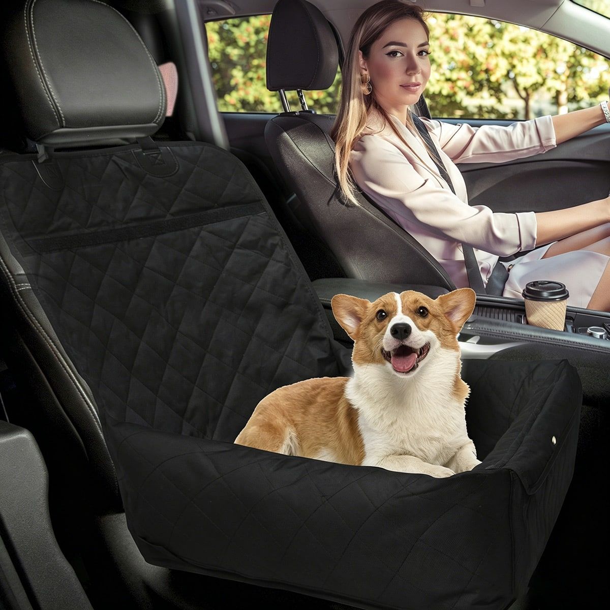 Black Quilted Dog Car Seat for Small Pets