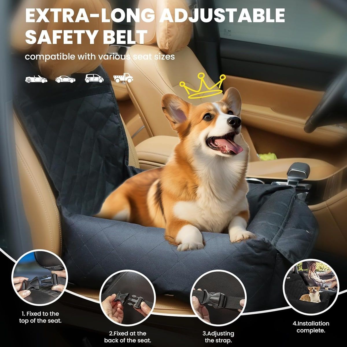 Black Quilted Dog Car Seat for Small Pets