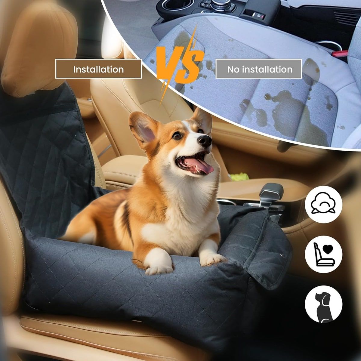 Black Quilted Dog Car Seat for Small Pets