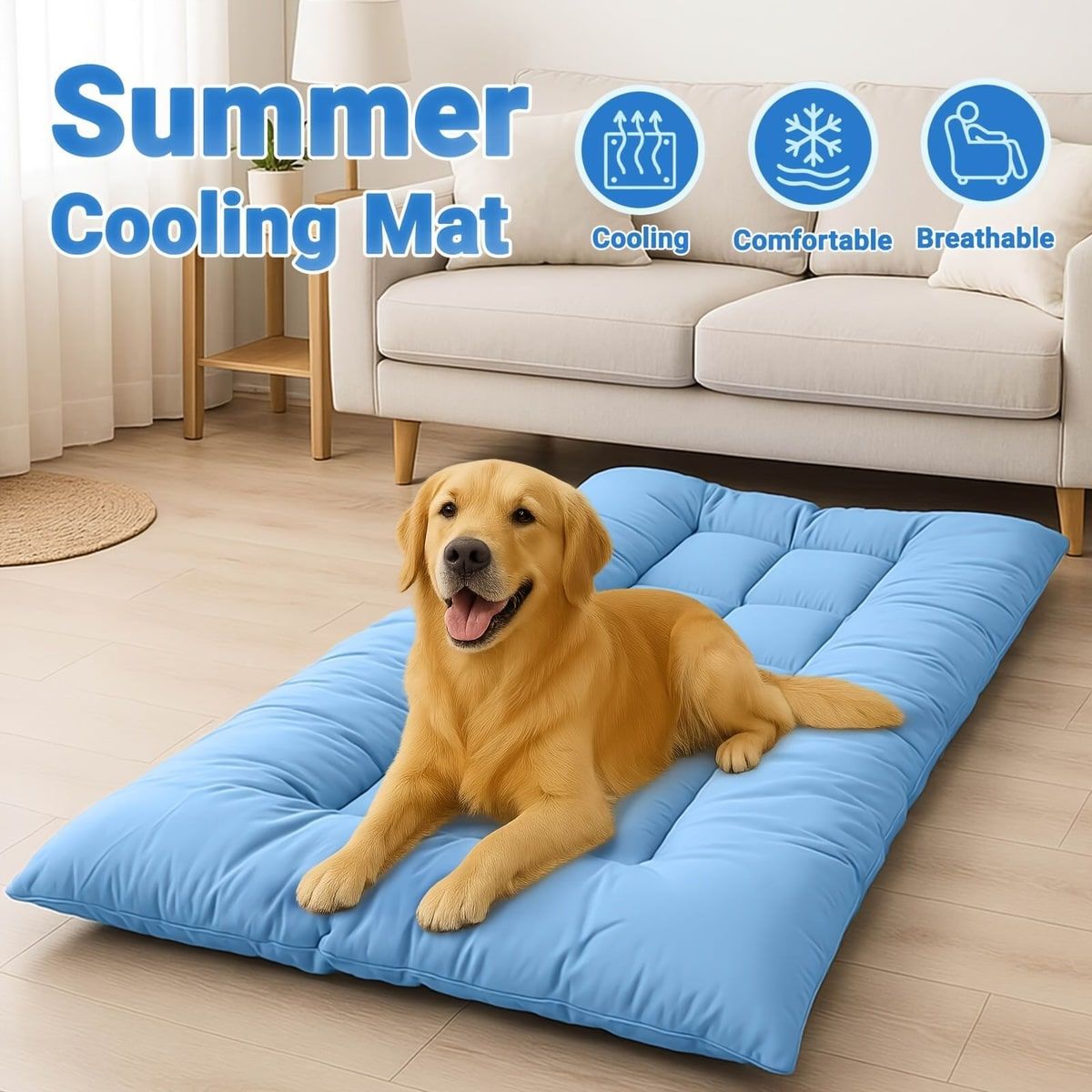 Blue 120cm Dog Cooling Mat for Summer Rest