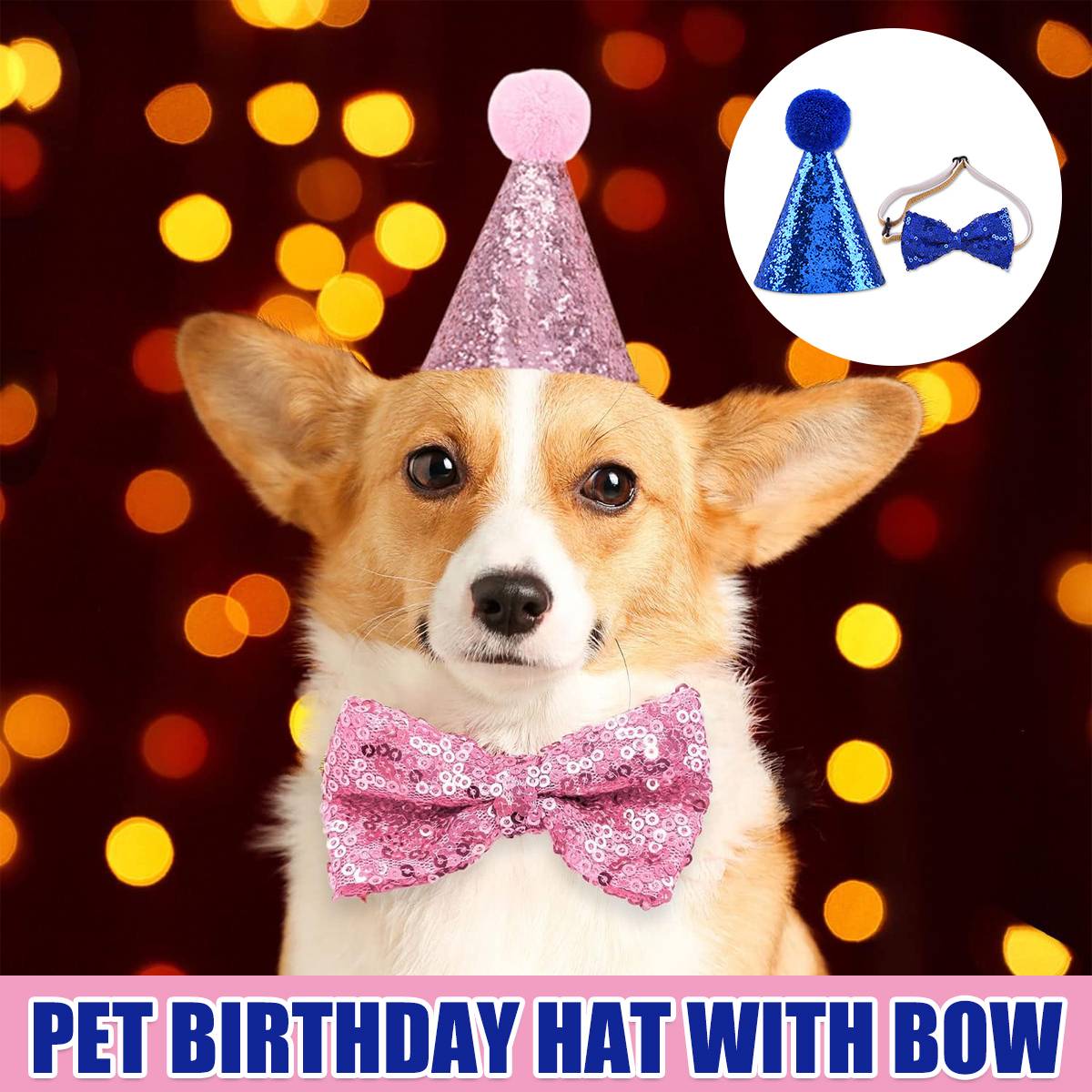 Pet Birthday Hat Sequin Party Hat With Bow Tie