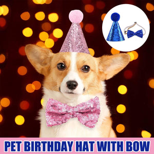 Pet Birthday Hat Sequin Party Hat With Bow Tie