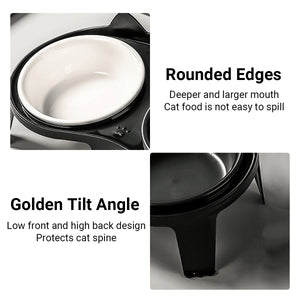 Elevated Ceramic Cat Food Bowls Set with Stand