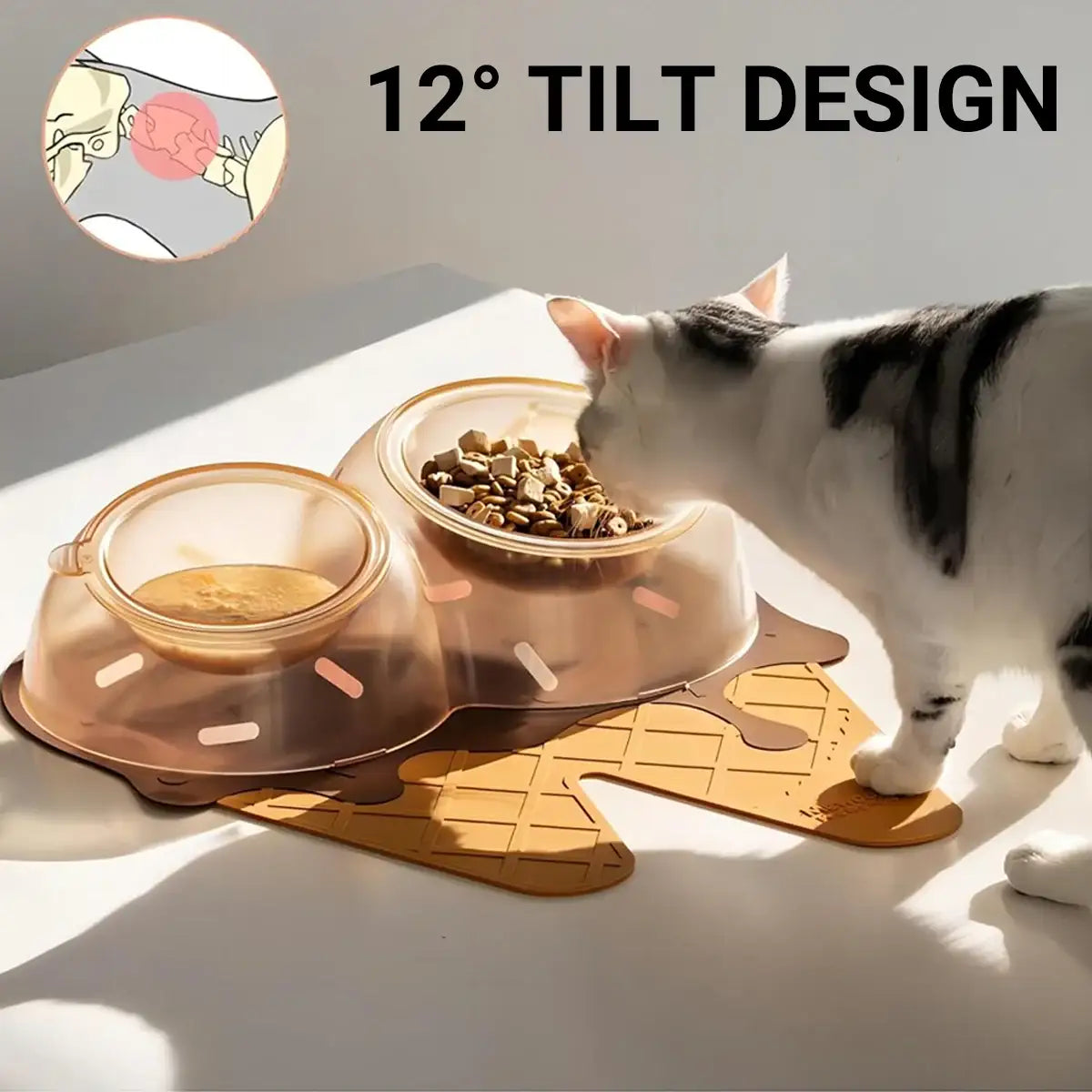 Ice Cream Shaped Tilted Pet Bowl Set for Cats and Small Dogs