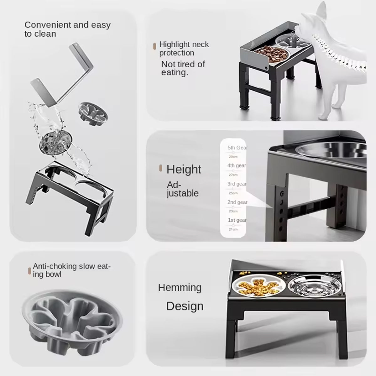 Adjustable Elevated Dog Bowl Stand With Non-Slip Base And Slow Feeder