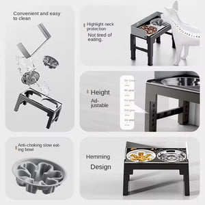 Adjustable Elevated Dog Bowl Stand With Non-Slip Base And Slow Feeder