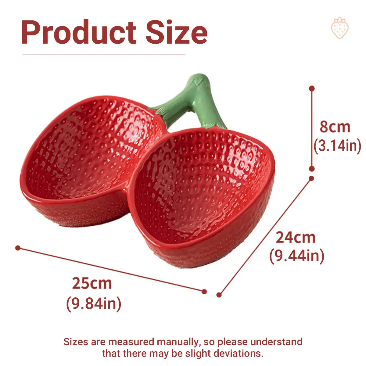 Strawberry Shaped Ceramic Pet Bowl for Cats and Small Dogs