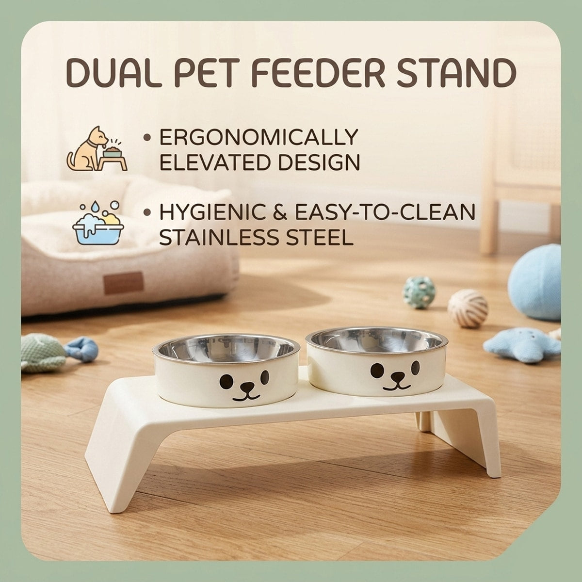 Elevated Dual Pet Bowls with Stand for Cats & Dogs