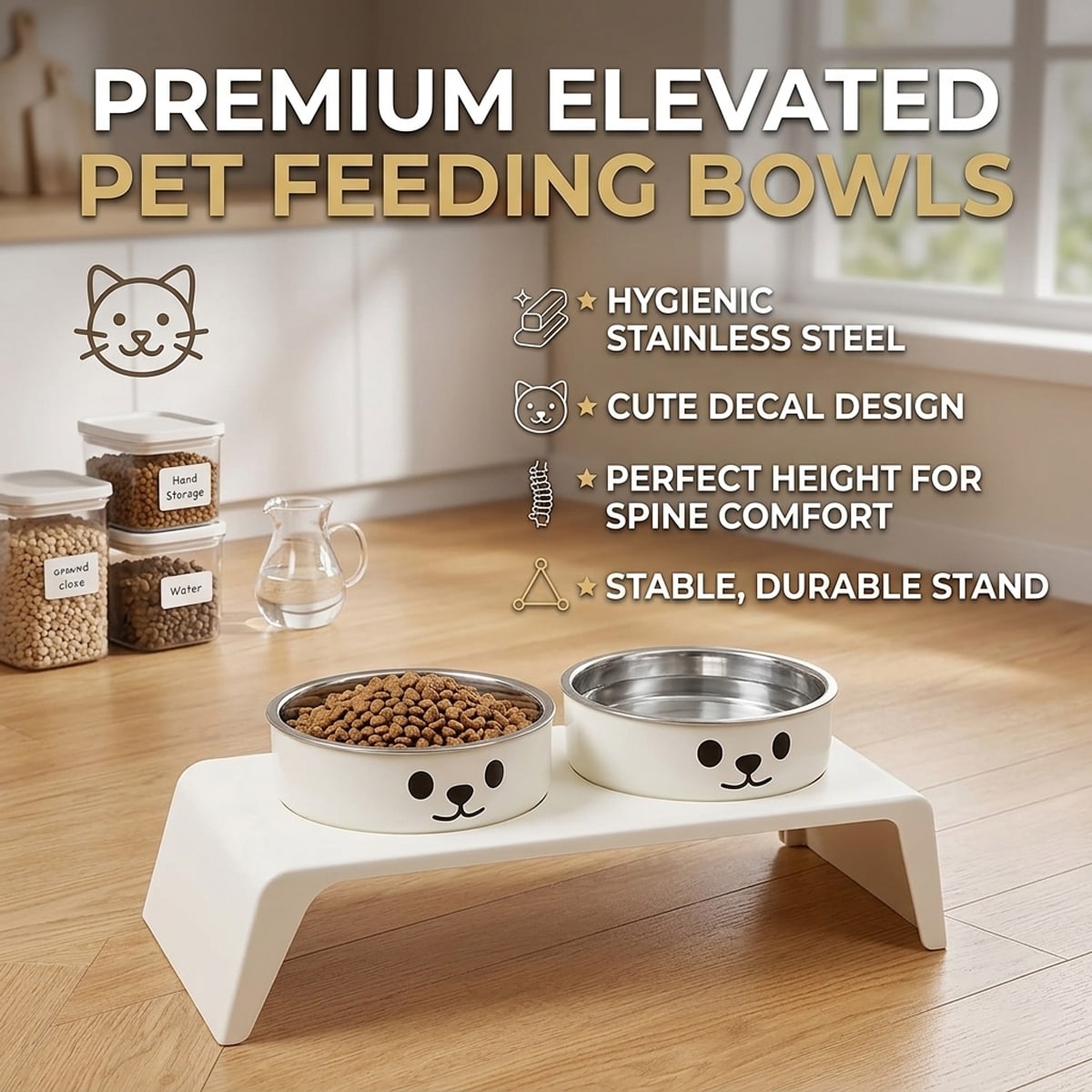 Elevated Dual Pet Bowls with Stand for Cats & Dogs