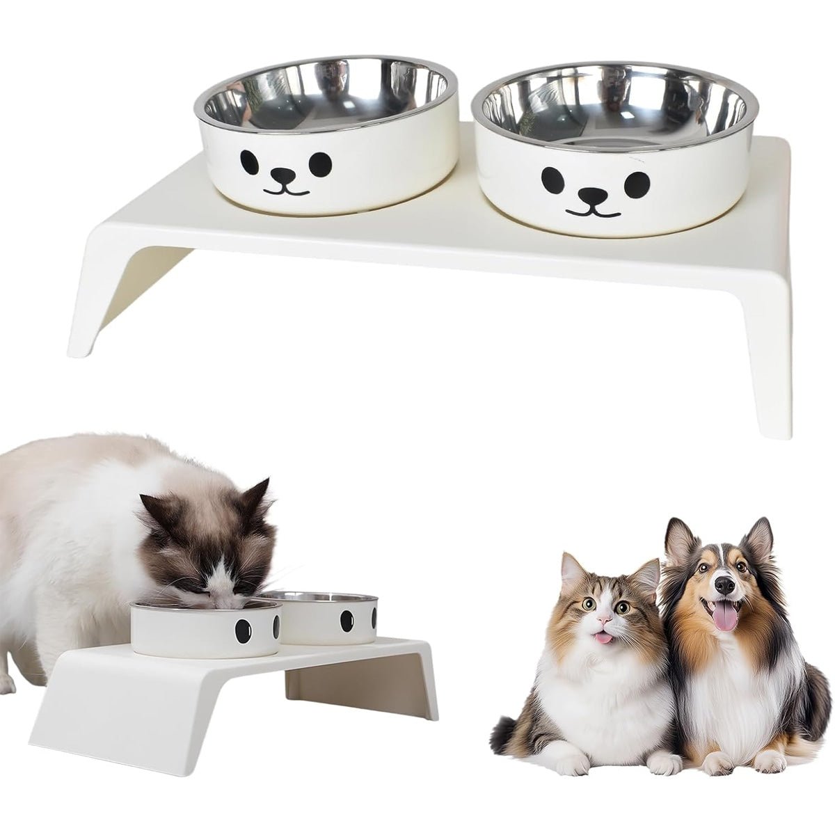 Elevated Dual Pet Bowls with Stand for Cats & Dogs