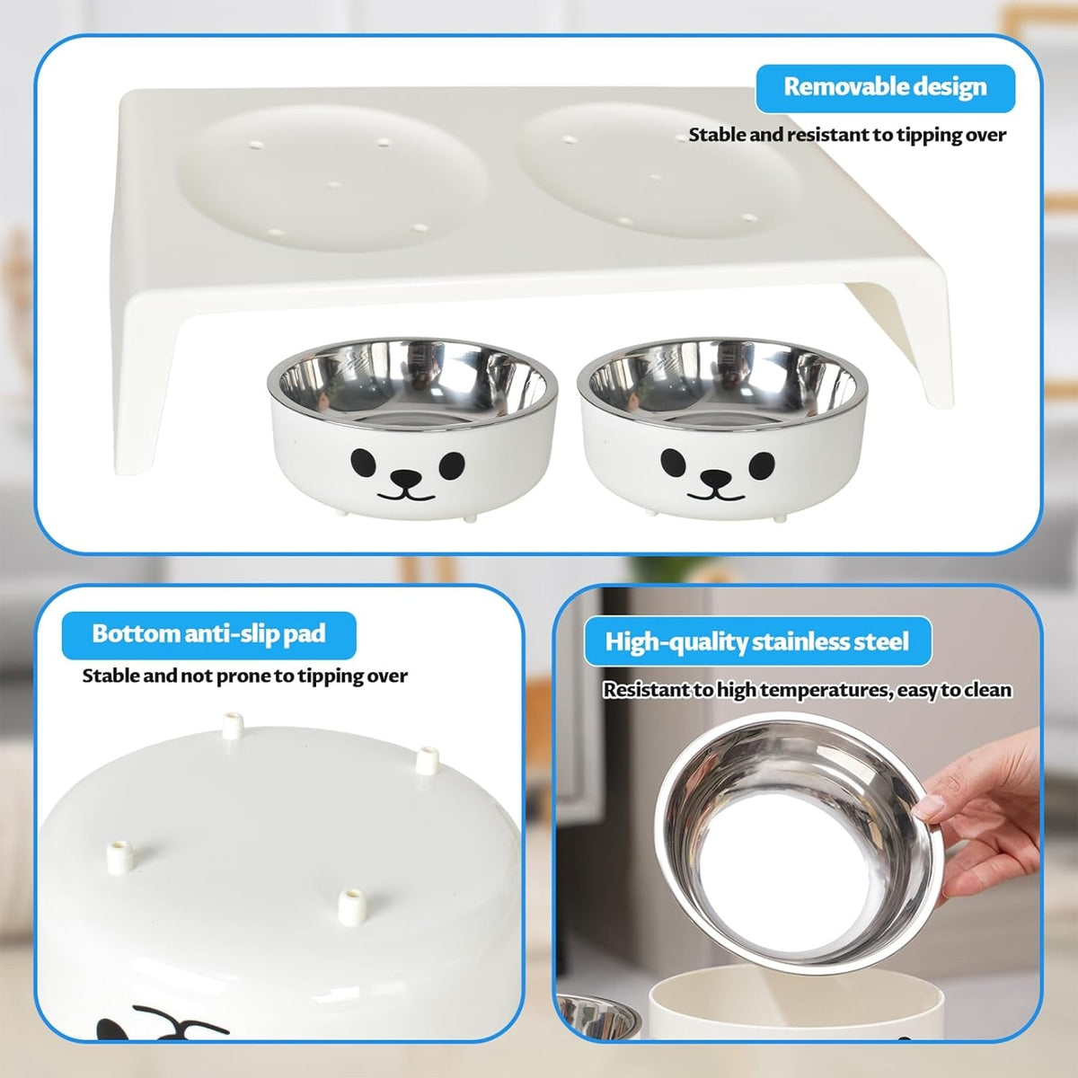 Elevated Dual Pet Bowls with Stand for Cats & Dogs