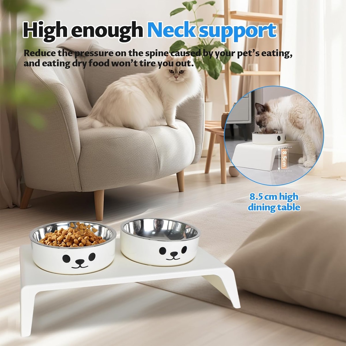Elevated Dual Pet Bowls with Stand for Cats & Dogs
