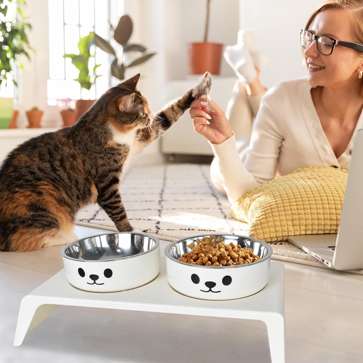 Elevated Dual Pet Bowls with Stand for Cats & Dogs
