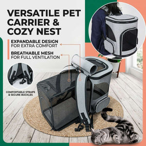 Expandable Pet Travel Backpack - Cat Carrier Bag for Small Dogs