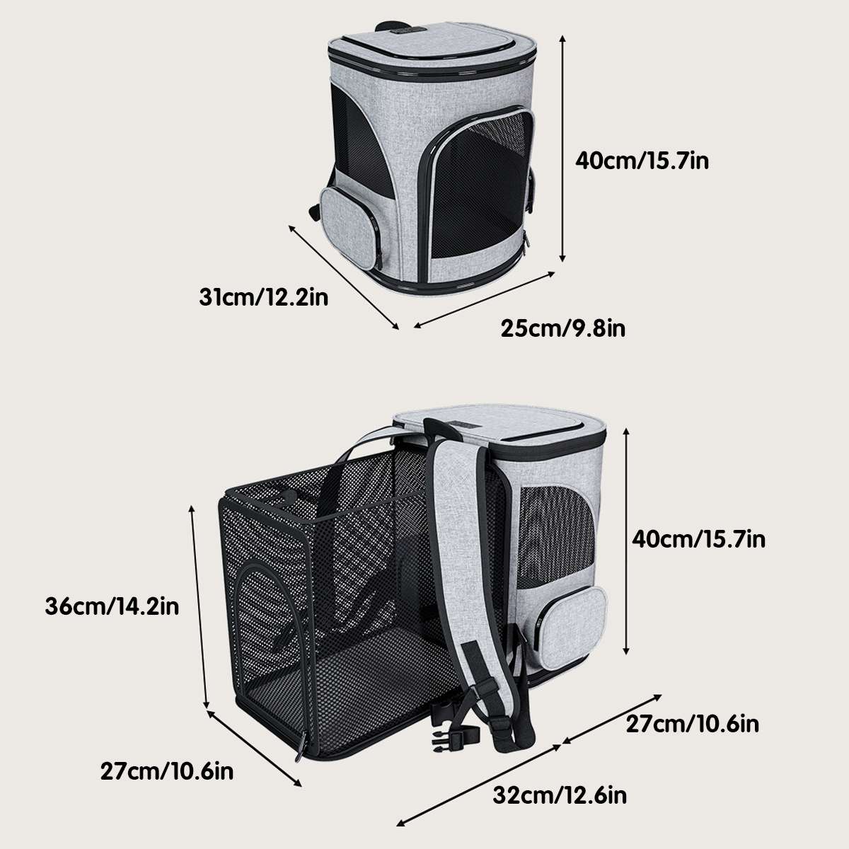 Expandable Pet Travel Backpack - Cat Carrier Bag for Small Dogs