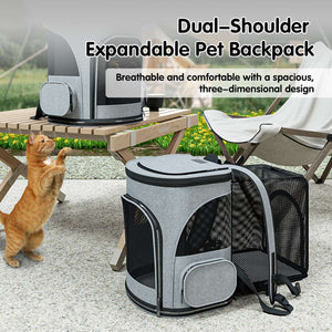 Expandable Pet Travel Backpack - Cat Carrier Bag for Small Dogs