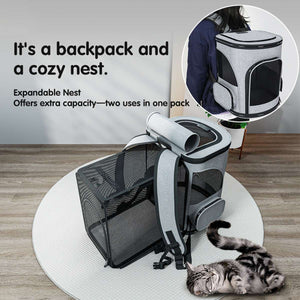 Expandable Pet Travel Backpack - Cat Carrier Bag for Small Dogs