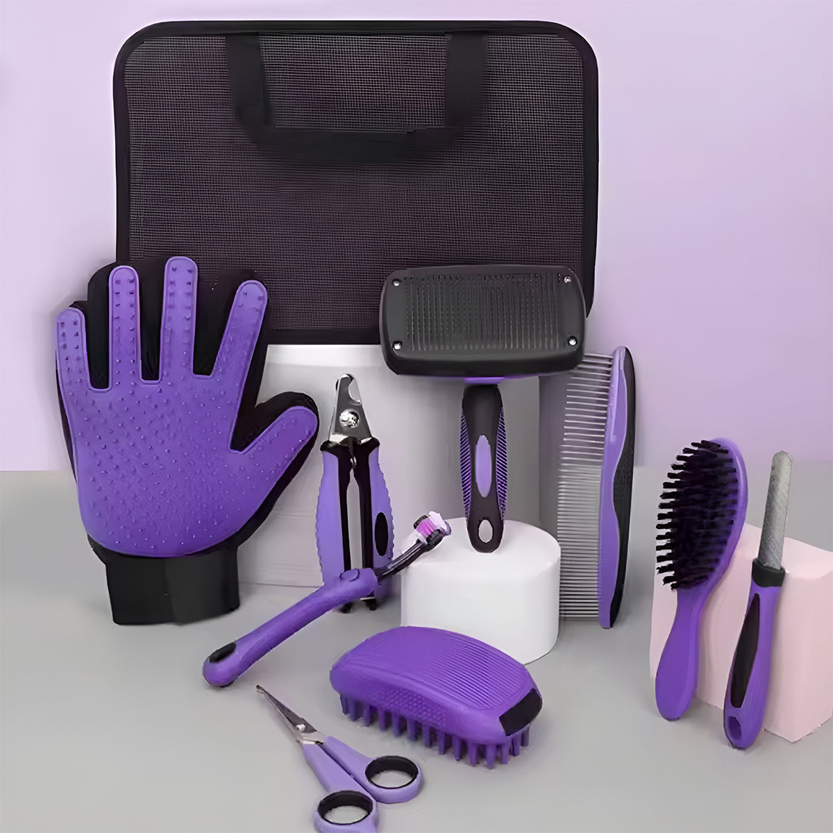 Pet Comb Set Dog Beauty Scissors Hair Removal Needle Comb Nail Scissors Cat Row Comb Cat Gloves 9-piece Set