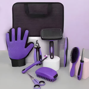 Pet Comb Set Dog Beauty Scissors Hair Removal Needle Comb Nail Scissors Cat Row Comb Cat Gloves 9-piece Set