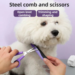 Pet Comb Set Dog Beauty Scissors Hair Removal Needle Comb Nail Scissors Cat Row Comb Cat Gloves 9-piece Set