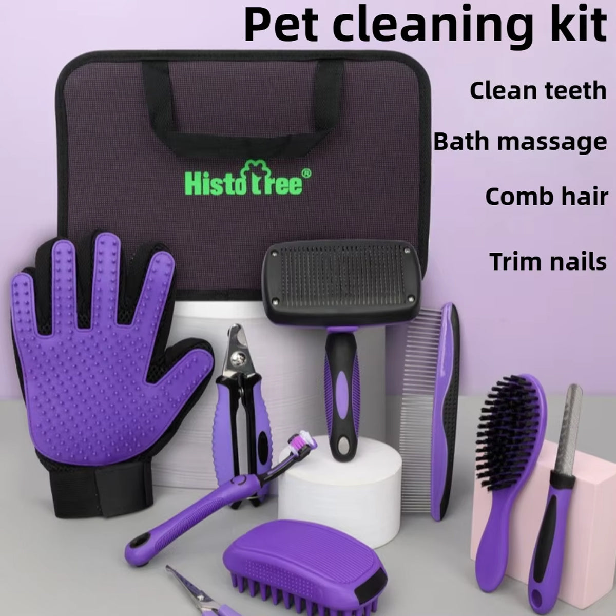 Pet Comb Set Dog Beauty Scissors Hair Removal Needle Comb Nail Scissors Cat Row Comb Cat Gloves 9-piece Set