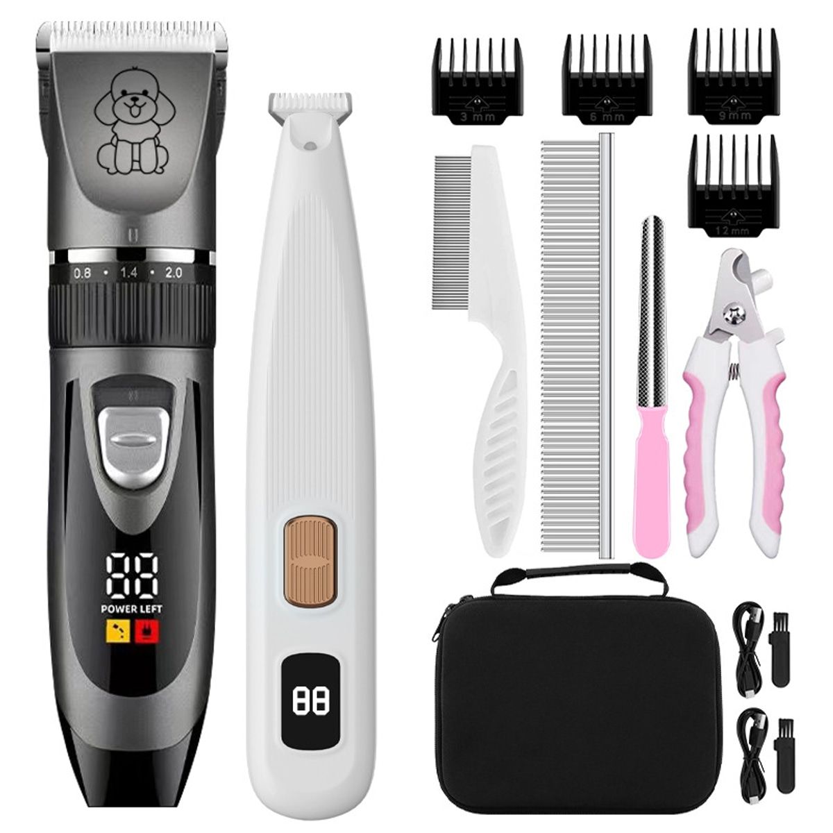 Black Rechargeable Pet Hair Clipper Grooming Kit