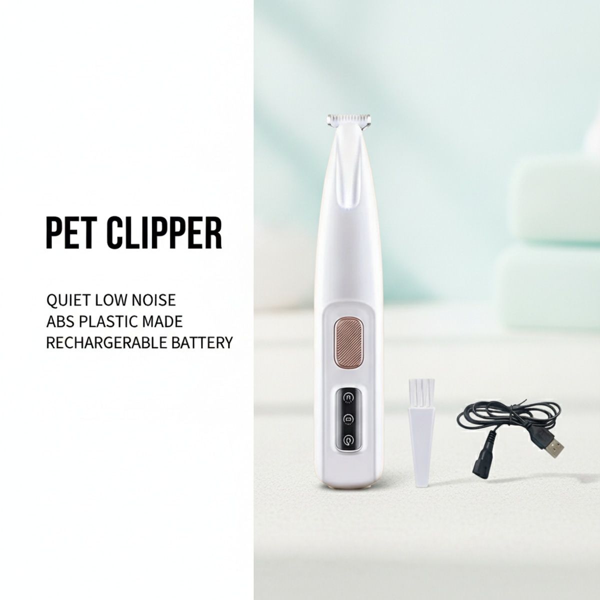 White LED Pet Paw Hair Trimmer with USB Cable