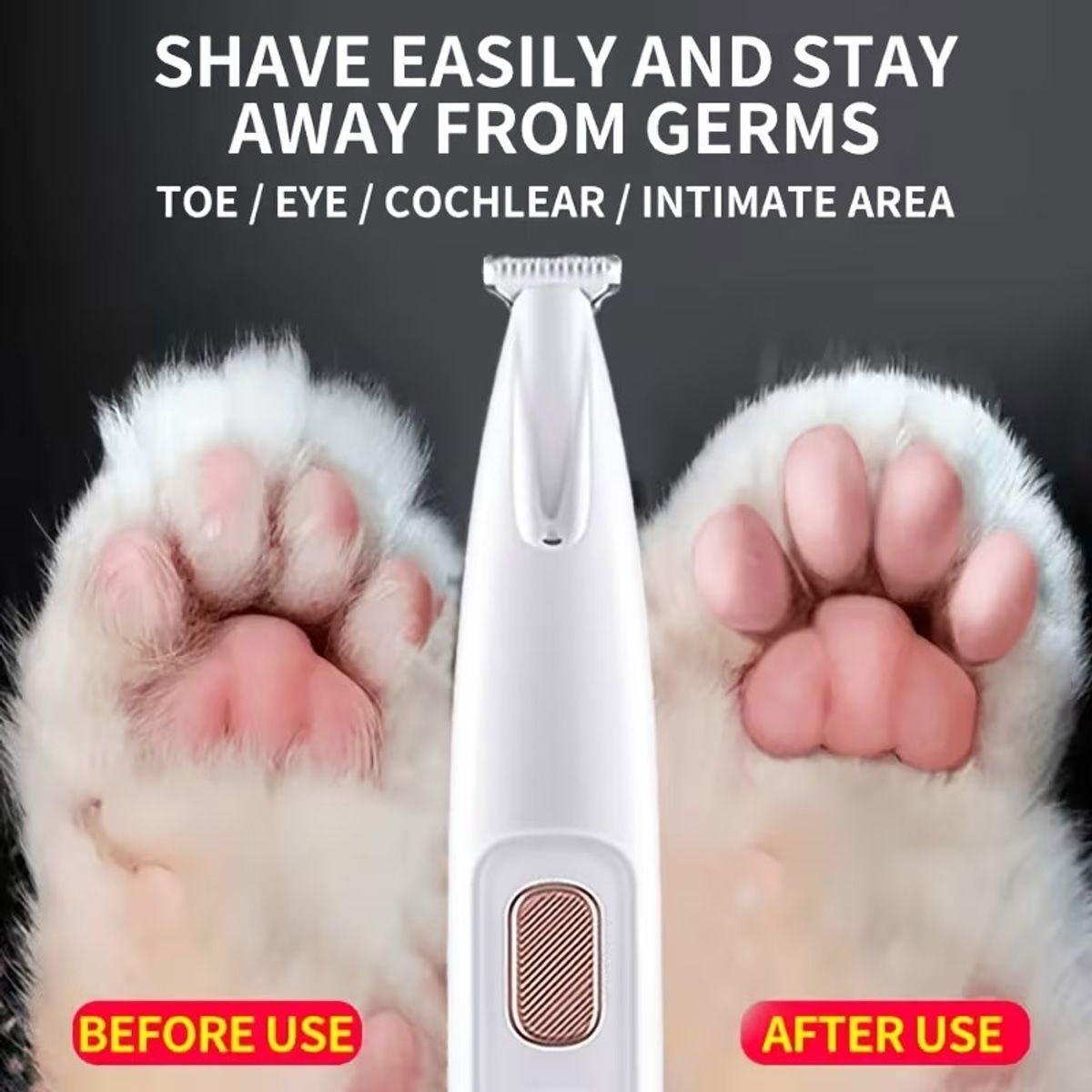 White LED Pet Paw Hair Trimmer with USB Cable