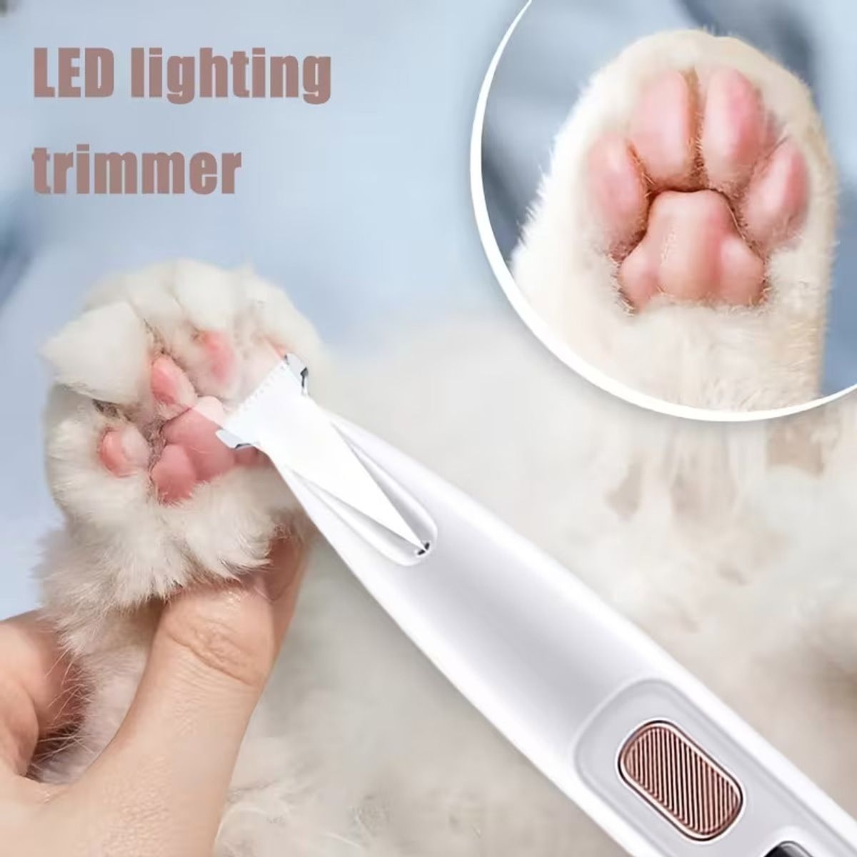White LED Pet Paw Hair Trimmer with USB Cable