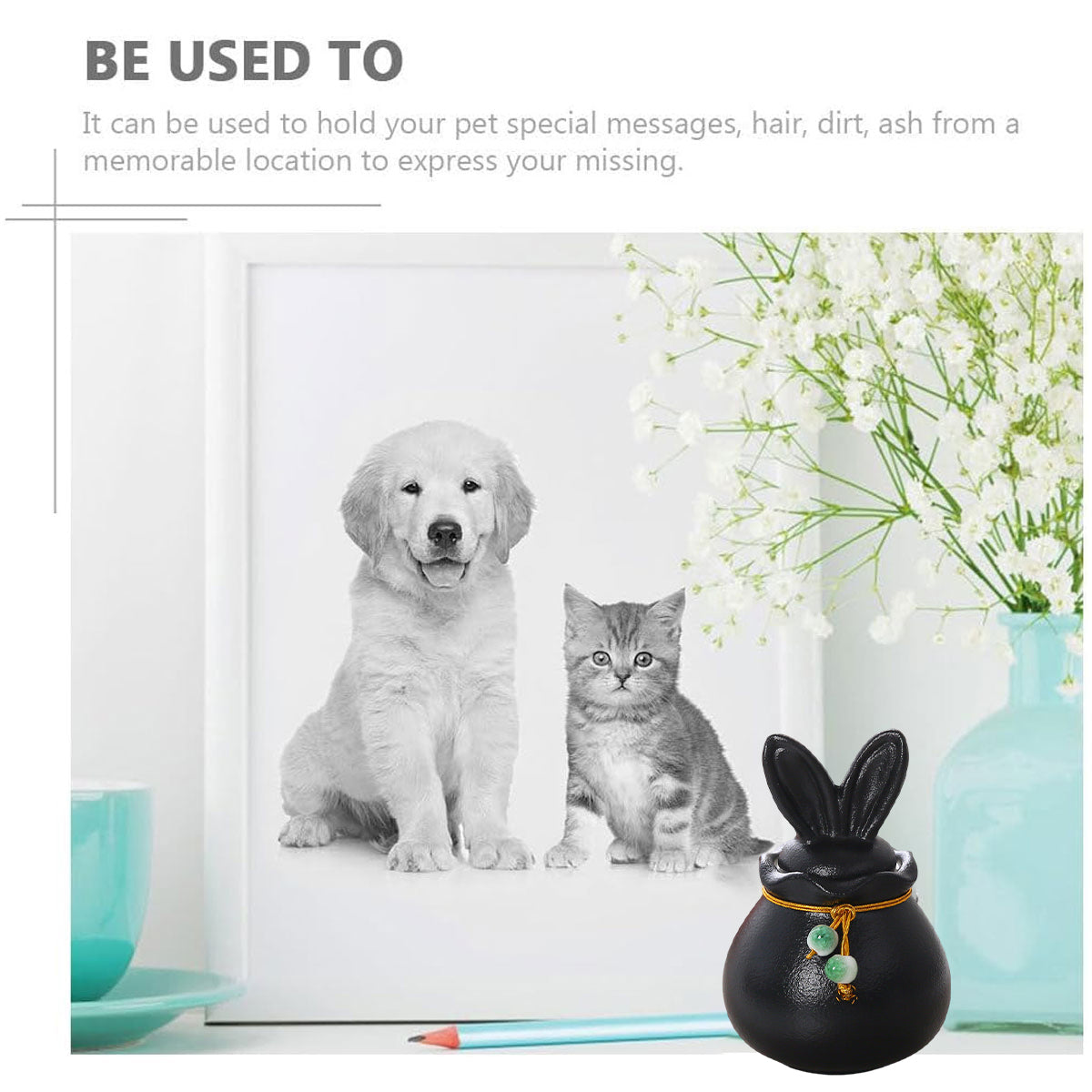 Ceramic Pet Urn Bunny Ear Memorial Keepsake