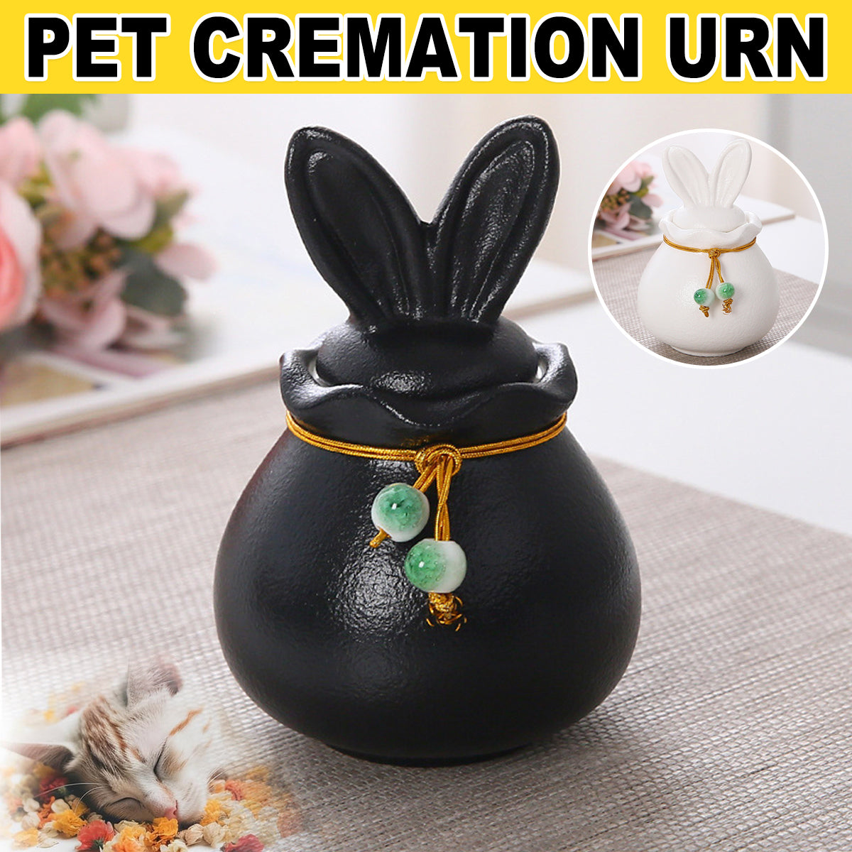 Ceramic Pet Urn Bunny Ear Memorial Keepsake