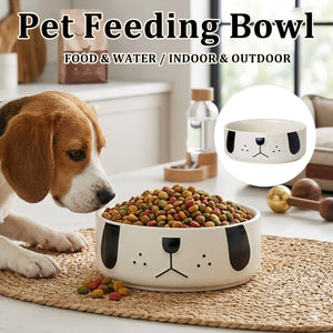 Cartoon Pug Pet Bowl - Ceramic Cat & Dog Food Dish