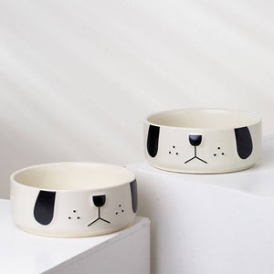Cartoon Pug Pet Bowl - Ceramic Cat & Dog Food Dish