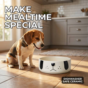 Cartoon Pug Pet Bowl - Ceramic Cat & Dog Food Dish