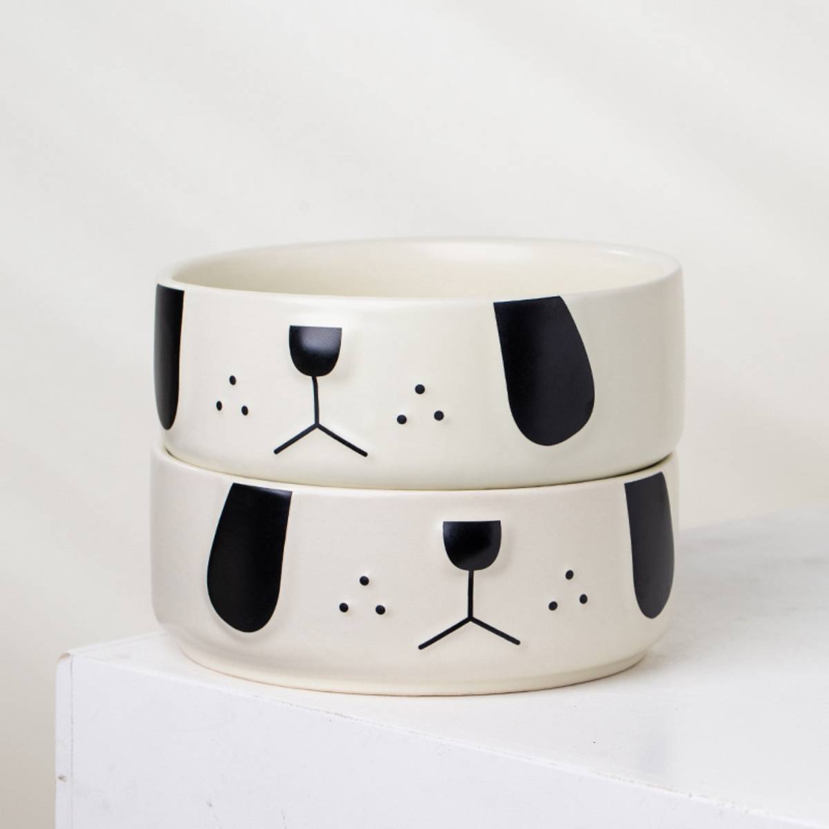 Cartoon Pug Pet Bowl - Ceramic Cat & Dog Food Dish