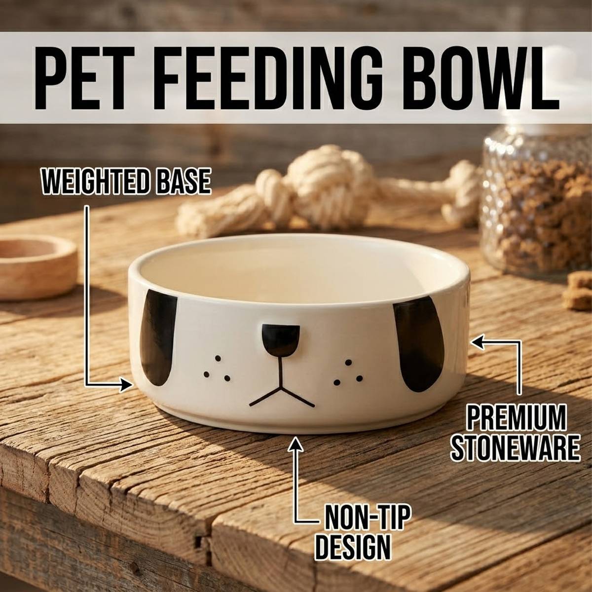 Cartoon Pug Pet Bowl - Ceramic Cat & Dog Food Dish