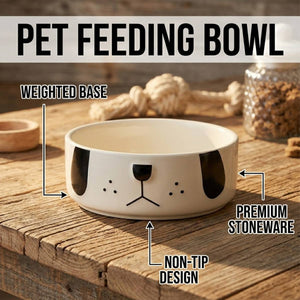 Cartoon Pug Pet Bowl - Ceramic Cat & Dog Food Dish