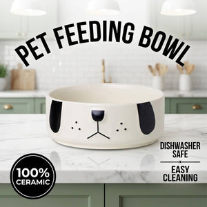 Cartoon Pug Pet Bowl - Ceramic Cat & Dog Food Dish