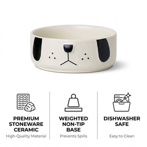 Cartoon Pug Pet Bowl - Ceramic Cat & Dog Food Dish