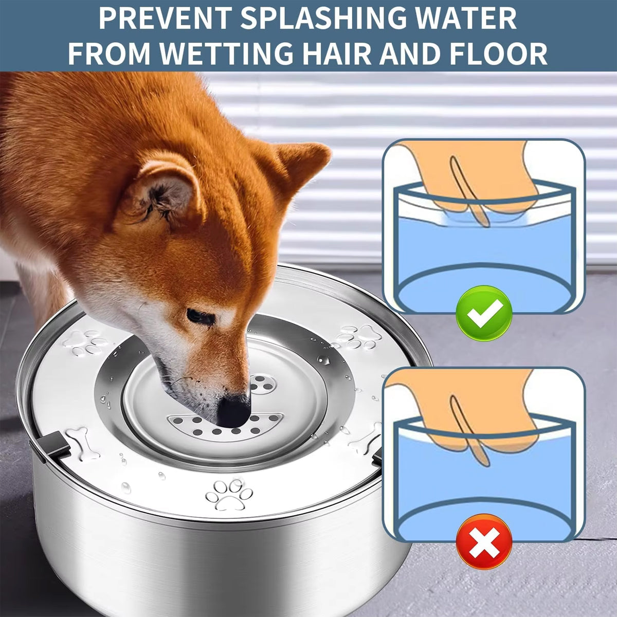 Stainless Steel Pet Floating Water Bowl Spillproof 1L/3L