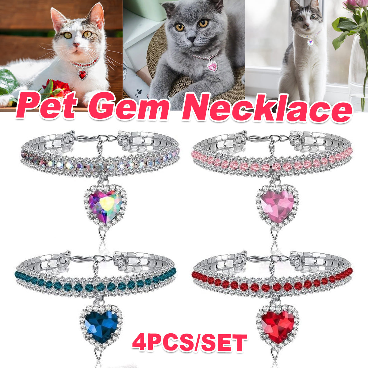 Rhinestone Pet Collar Set With Heart Pendant