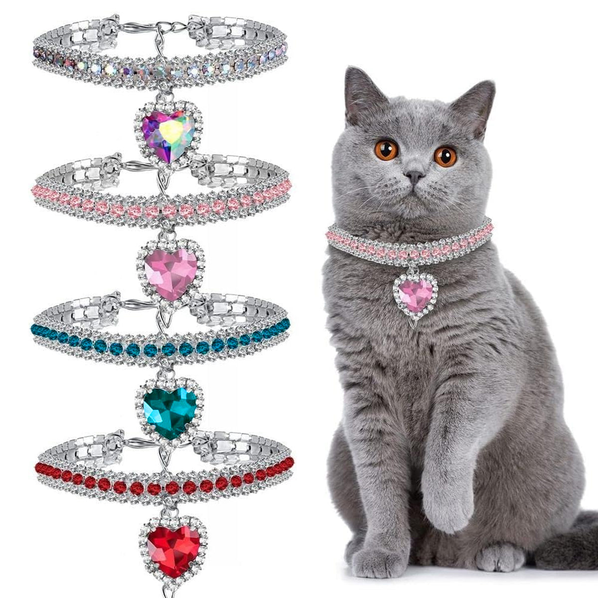 Rhinestone Pet Collar Set With Heart Pendant