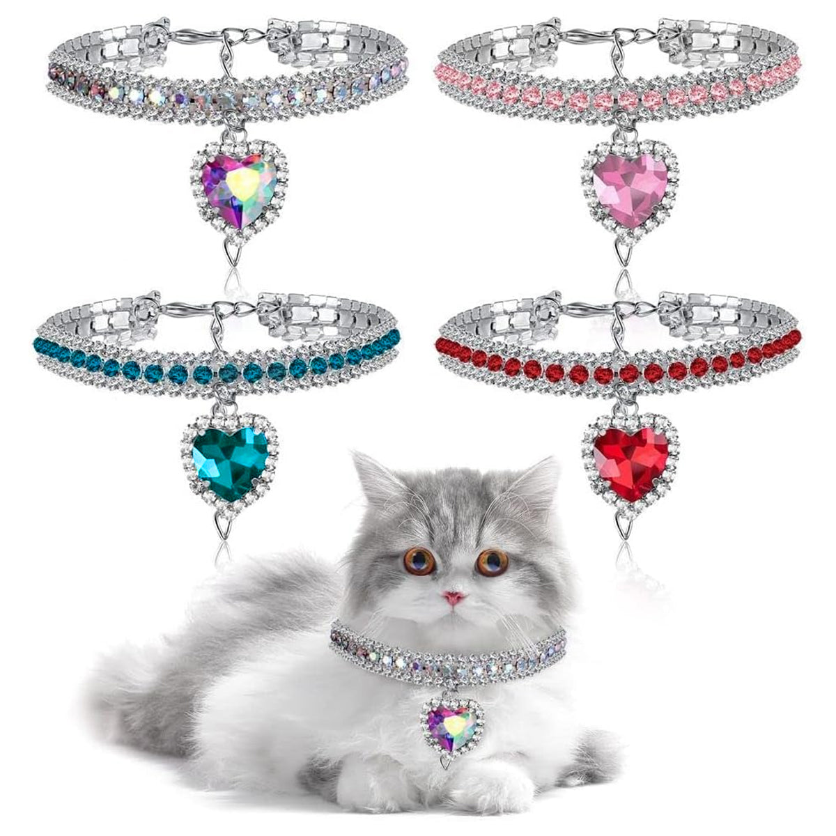 Rhinestone Pet Collar Set With Heart Pendant