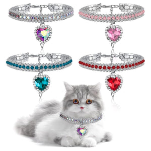 Rhinestone Pet Collar Set With Heart Pendant
