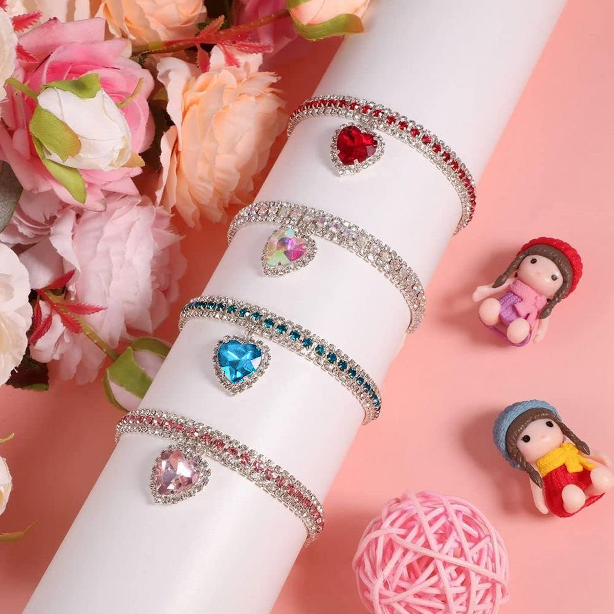 Rhinestone Pet Collar Set With Heart Pendant