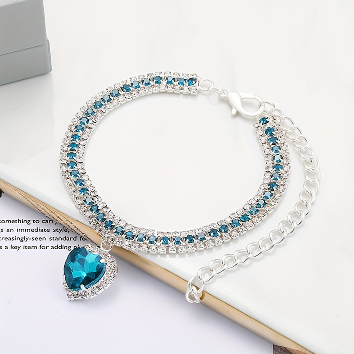Rhinestone Pet Collar Set With Heart Pendant