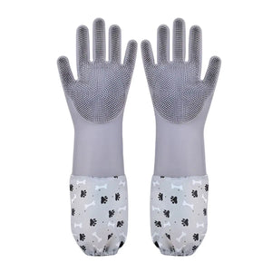 Extended Silicone Pet Bathing Gloves with Soft Brush Surface
