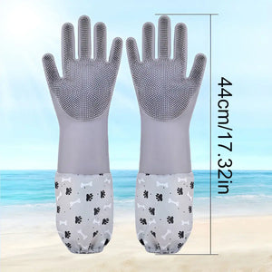 Extended Silicone Pet Bathing Gloves with Soft Brush Surface