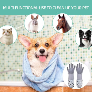 Extended Silicone Pet Bathing Gloves with Soft Brush Surface